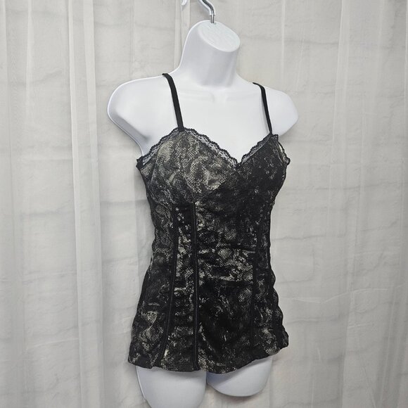Y2K Babydoll Tank Black Snakeskin Mesh Lace Goth Fairy Whimsigoth M - Picture 3 of 10